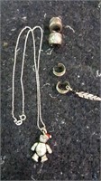 Sterling necklace with 2004 bear, earrings