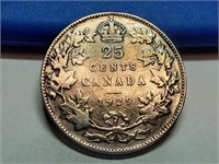 OF) 1929 Canada silver 25 cents
