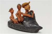 Cuban Folk Art Pottery Sculpture, Figures in Boat