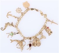 14K YELLOW GOLD LADIES BEACH CHARM BRACELET