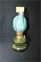 GREEN GLASS "HANDY LAMP" OIL LAMP