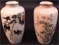 A pair of Japanese cloisonne vases, one with