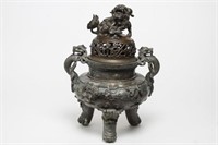 Chinese Antique Metal Censer & Brass Lid