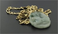 14kt Gold 25" Figaro Necklace w/ Jade Pendant