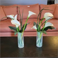 (2) 10" Glass Vases w/ Artificial flowers