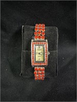 Trendz Woman's Watch With Red Stones
