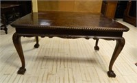 Chippendale Burl Walnut Draw Leaf Dining Table.