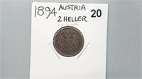 1894 Austria Two Heller gn4020