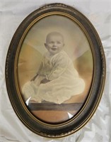 Antique Bubble Glass Baby Picture Wood Frame