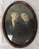 Antique Bubble Glass 2 Brothers Picture Wood Frame