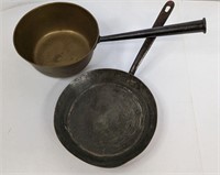 Lot 1 Brass Pot and 1 Copper Pan