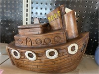 Boat Cookie Jar w/Lid-Treasure Craft