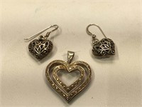 Sterling Silver Heart earrings and pendant