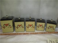 Mid Century Enamel Metal Square Canister Set