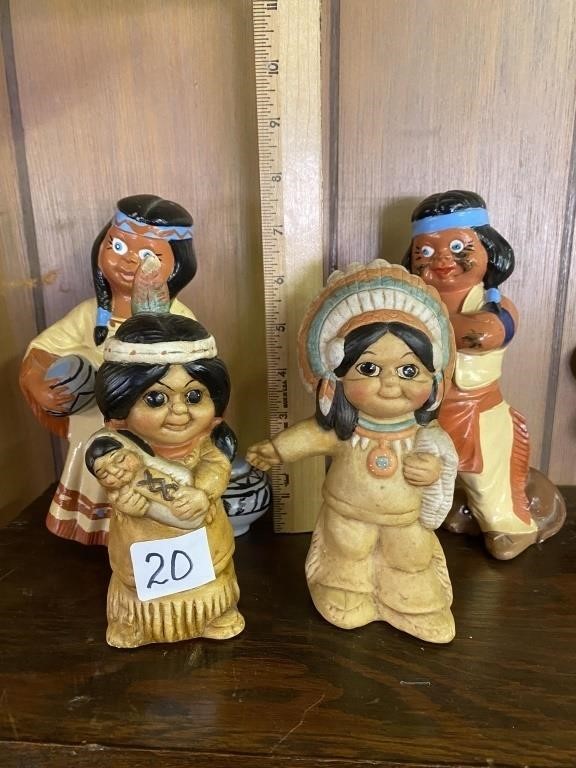 Two sets of ceramic Native Americans
