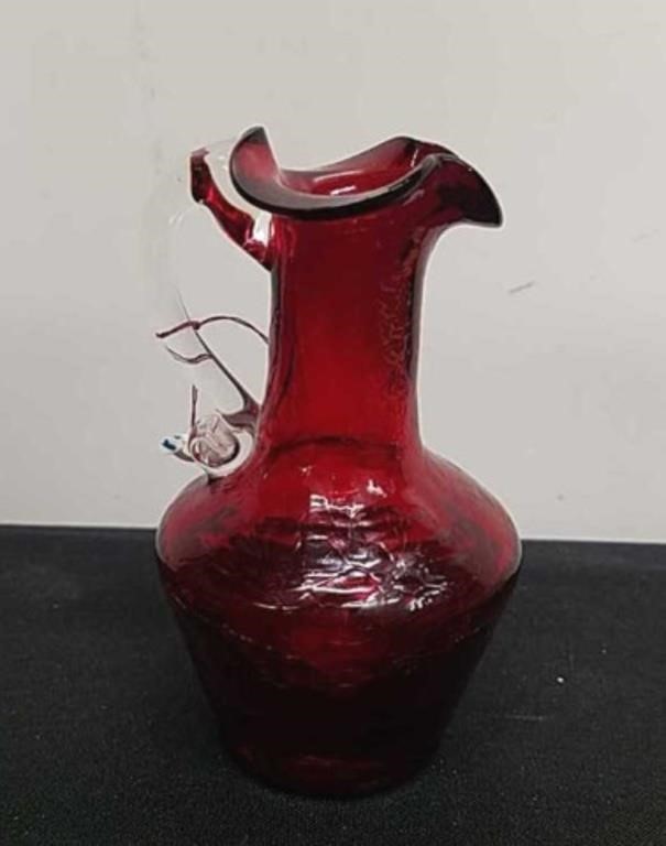 5 inch vintage red crackle glass vase/pitcher