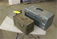 (2) Ammo Boxes - (1) w/Assorted Drill Bits & Tool