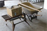 Adjustable Work Table, Wheelbarrow, Hand Drill &