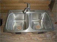 Stainless Steel Double Bowl Sink  33x22x9 inches