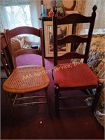 Straight back chairs, one with cane seat, both