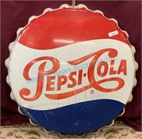 Vintage 38 inch Pepsi cola bottle, cap sign