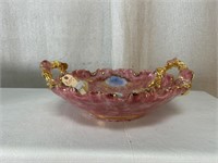 Mica Italy Porcelain Fruit Dish Ornate Handles