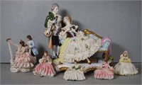 Six German lacework porcelain figurines