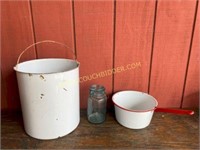 Large Enamel Stock Pot w/ Handle & Small Pot