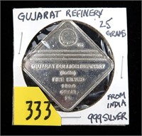 Gujarat Refinery .999 Fine silver bar, India,