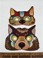 Vintage paper, Halloween mask, wolf and cat