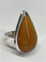 925 Silver Ring with Orange Polished Stone