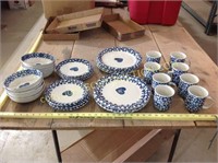 8 place setting Blue Heart dishes, cups, plates,