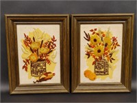 Hand Embroidered Florals Framed, Sunflowers