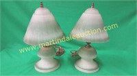 (2) Green Leviton Satin Glass Lamps
