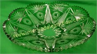 Vintage Green & Clear Crystal Sawtooth Edge Bowl
