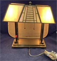 Heavy Brass/Iridescent Glass Desk Lamp