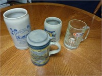 ASSORTMENT OF 3 BEER STEIN AND 1 A&W MUG