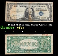 1957B $1 Blue Seal Silver Certificate Grades vf+