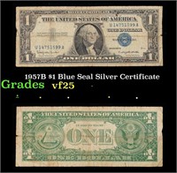 1957B $1 Blue Seal Silver Certificate Grades vf+