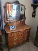 Oak Dresser With Mirror & Glass Knobs