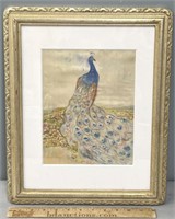 Antique Peacock Watercolor Painting