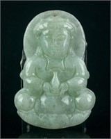 Burma White Jadeite Carved Guanyin Pendant