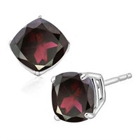 6MM Cushion Cut Garnet 2CTW Stud Earrings in Sterl