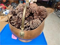 Metal Bucket with Pine Cones