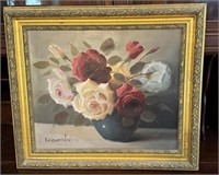 Oil on Canvas Roses in Vase - Artist Signed