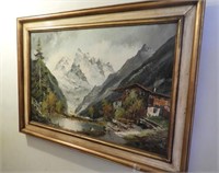 Original framed Oil on canvas of mountain and