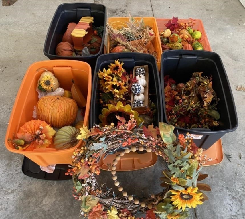 6 Totes of Fall Decorations