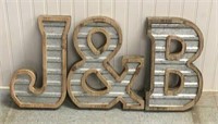 Galvanized Metal & Wood Letters "B" "&" "J"