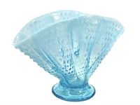 Fenton Blue Opalescent Hobnail Fan Vase 7"H