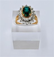 18k Gold Plated Lab Created Emerald - CZ Ring